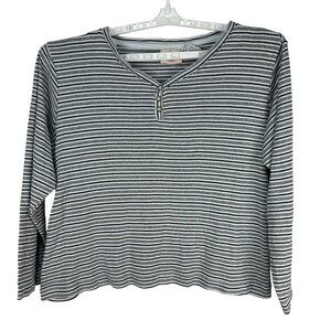 Faded Glory Womens Long Sleeve Striped Henley Top Plus Size 18W 20W Blue White